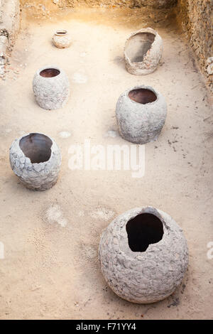 Ancient pots in archaeological site of a Roman bath, beside the National Gardens and Zappeion, Athens, Greece Stock Photo