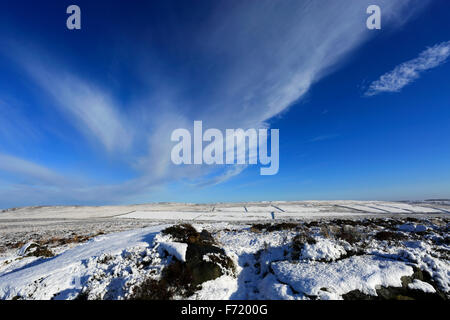 January, winter snow view over Baslow Edge; Derbyshire County; Peak District National Park; England; UK Stock Photo