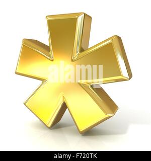 Asterisk mark, 3d golden sign isolated on white background Stock Photo