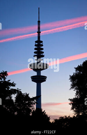 HAMBURG, GERMANY - JUNE 25, 2014: Hamburg Television tower (Heinrich-Hertz-Turm) after sunset. Tower named after the German physicist and Hamburg-born Heinrich Hertz is a famous landmark of Hamburg Stock Photo