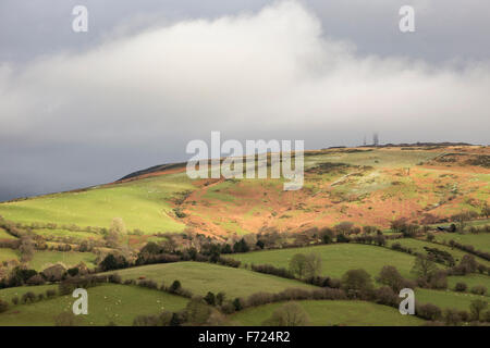 Looking towards the summit of Brown Clee Hill on a stormy winters day, Shropshire, England, UK Stock Photo