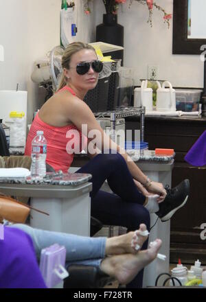 Alex Gerrard and her daughters Lexie and Lilly-Ella get their nails done together at Beverly Hills Nail Design  Featuring: Alex Gerrard Where: Los Angeles, California, United States When: 23 Oct 2015 Stock Photo