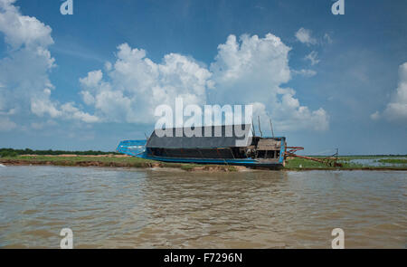 Capsized boat near Kampong Phluk, Siem Reap, Cambodia Stock Photo