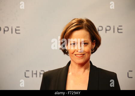 Berlin, Germany, February 27, 2015:  Sigourney Weaver promotes Chappie sci-fi by Neill Blomkamp in Berlin. Stock Photo