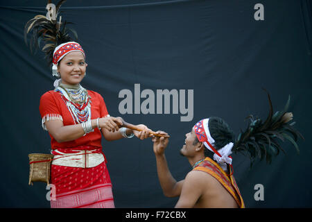 Garo tribe couple performing folk dance, meghalaya, india, asia, mr#786 Stock Photo