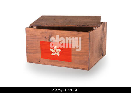 Wooden crate isolated on a white background, product of Hong Kong Stock Photo