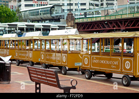 Train, Lindt Chocolat Cafe, Cockle Bay Wharf, Darling Harbour, Sydney, NSW, New South Wales, Australia Stock Photo