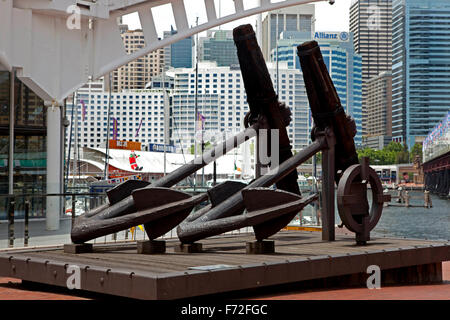 Vernon Mooring Anchors, sculpture, Australian National Maritime Museum, Darling Harbour, Sydney, NSW, New South Wales, Australia Stock Photo