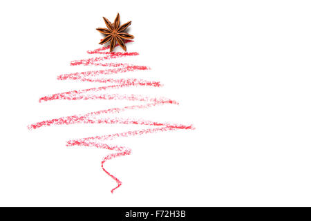 A Christmas Tree Drawn with anise star, isolated on white background Stock Photo