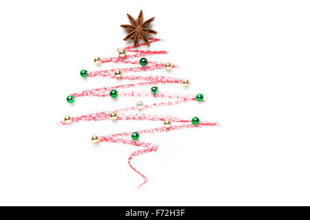 A Christmas Tree Drawn with anise star, isolated on white background Stock Photo