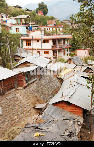 Rooftop view in old Manali town, India. Stock Photo