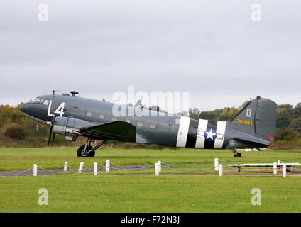 Douglas C47 Dakota in D-Day colours parked at White Waltham Airfield Stock Photo