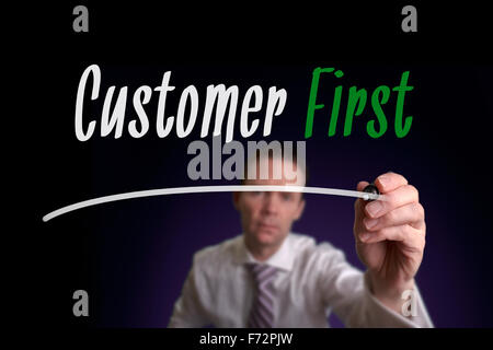 Customer First, Induction Training headlines concept. Stock Photo