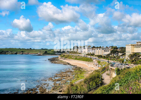 View over Gyllyngvase Beach in Falmouth, Cornwall; England; United Kingdom Stock Photo