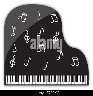 A grand piano design with musical notes isolated on a white background Stock Photo