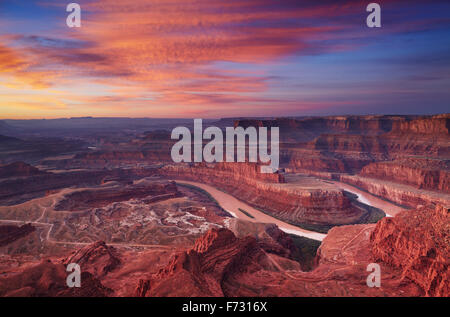 Colorful sunrise at Dead Horse Point, Colorado river, Utah, USA Stock Photo