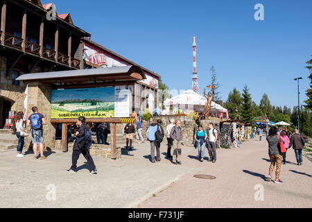 Tourists map information sign by restaurants on summit of Gubałówka Mountain, Zakopane, Tatra County, Poland, Europe Stock Photo