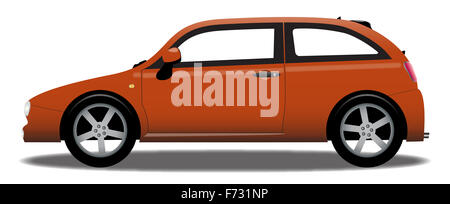 An orange hatchback car in detail isolated on a white background Stock Photo