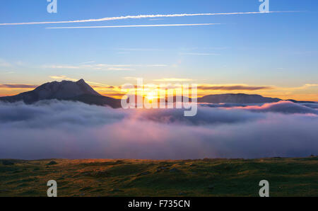 Sunrise at foggy morning from Saibi with view of Anboto mountain range Stock Photo