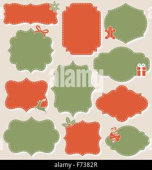 Set of Christmas Vintage Labels Frames Collection Isolated on Be Stock Vector