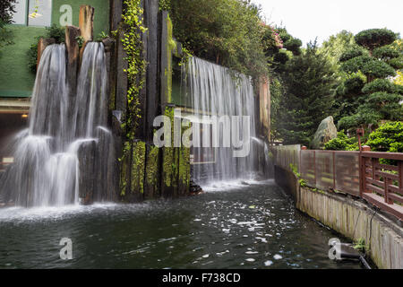 A man-made waterfall at the Nan Lian Garden in Hong Kong, China. Stock Photo