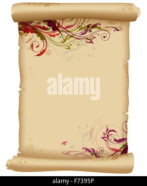 Ancient scroll with floral ornaments. Decorative vintage background. Stock Photo