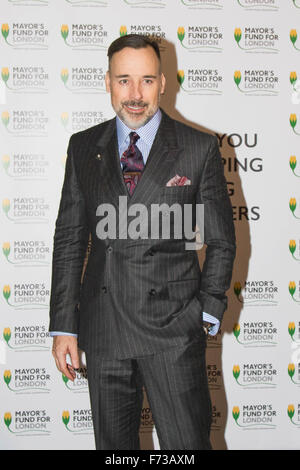 Halcyon Gallery, London, November 24th 2015. Mayor of London Boris Johnson joins celebrities and business leaders at Mayfair’s Halcyon Gallery where pictures from a book showcasing London’s true colours will be sold to raise money for the Mayor’s Fund For London, which helps disadvantaged youths gain a foothold on the employment ladder. PICTURED: David Furnish. Credit:  Paul Davey/Alamy Live News Stock Photo