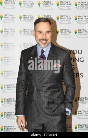 Halcyon Gallery, London, November 24th 2015. Mayor of London Boris Johnson joins celebrities and business leaders at Mayfair’s Halcyon Gallery where pictures from a book showcasing London’s true colours will be sold to raise money for the Mayor’s Fund For London, which helps disadvantaged youths gain a foothold on the employment ladder. PICTURED: David Furnish. Credit:  Paul Davey/Alamy Live News Stock Photo