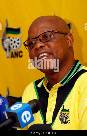 Durban, South Africa. 24th Nov, 2015. Super Zuma, the newly elected party secretary of South Africa's ruling African National Congress in KwaZulu-Natal tells the media that supporters of KwaZulu-Natal premier Senzo Mchunu could face disciplinary action for marching on the party's provincial headquarters to protest against his ousting as provincial party chairman. Zuma is not related to the South Africa's President Jacob Zuma. Picture: Credit:  Giordano Stolley/Alamy Live News Stock Photo