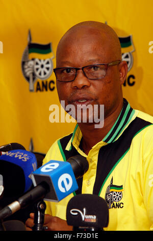 Durban, South Africa. 24th Nov, 2015. Super Zuma, the newly elected party secretary of South Africa's ruling African National Congress in KwaZulu-Natal tells the media that supporters of KwaZulu-Natal premier Senzo Mchunu could face disciplinary action for marching on the party's provincial headquarters to protest against his ousting as provincial party chairman. Zuma is not related to the South Africa's President Jacob Zuma. Picture: Credit:  Giordano Stolley/Alamy Live News Stock Photo