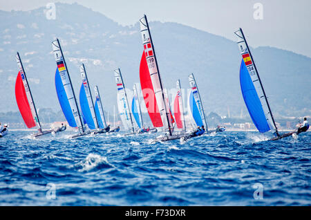 ISAF Sailing World Cup Hyères - Fédération �������ç������e de Voile. Nacra17. Stock Photo
