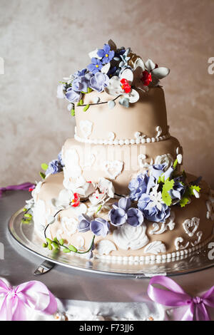 Three-storied wedding cake Stock Photo