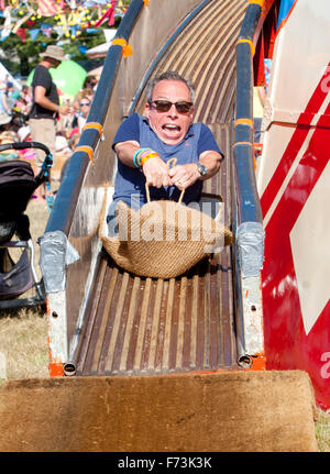 Warwick Davis and famly filming at Camp Bestival 3rd aug 2014 Stock Photo