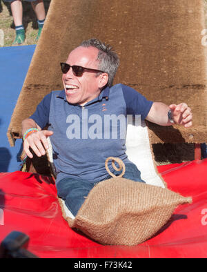 Warwick Davis and famly filming at Camp Bestival 3rd aug 2014 Stock Photo