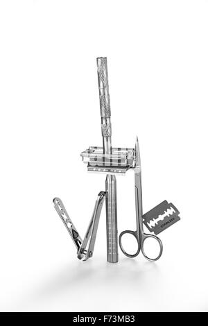 metal razor, steel blade, scissor, nail cutter Stock Photo