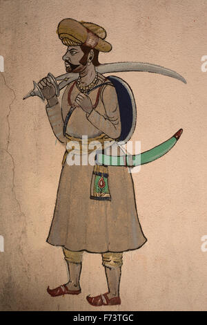 Soldier holding sword painting, pune, maharashtra, india, asia Stock Photo