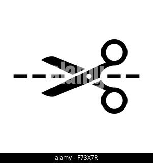 Scissors with cut lines isolated on white Stock Photo