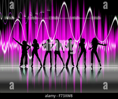 Silhouettes Of Pretty Woman Dancing Stock Photo