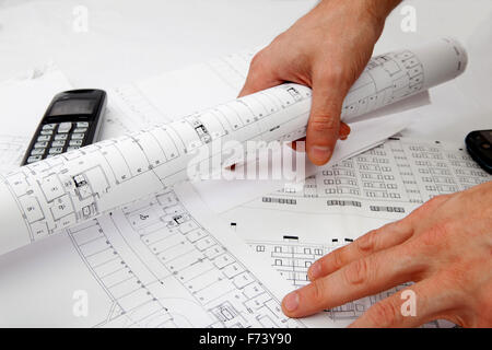 Close up image of blueprint and architect Stock Photo