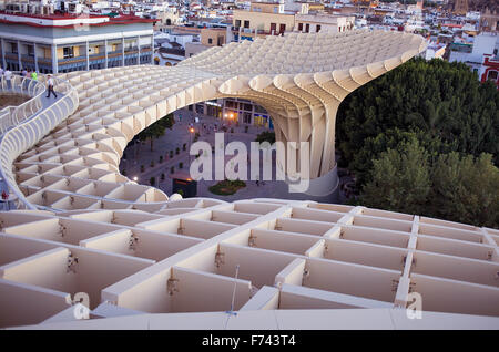 Top of Metropol Parasol, the cathedral and Asunción church,from Plaza de la Encarnación,Sevilla,Andalucía,Spain Stock Photo