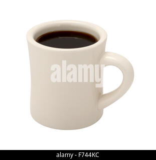 Coffee in a classic white diner cup. The image is a cut out, isolated on a white background. Stock Photo