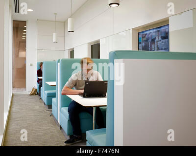 People working in study booths at Microsoft Research, Cambridge, England, UK Stock Photo