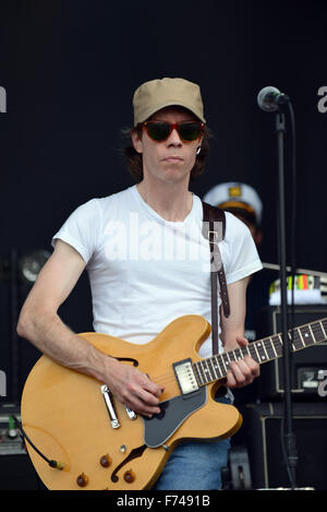 Ottawa, Canada. June 23, 2013. Jay Ferguson of the popular Canadian rock band Sloan perform at the Dragon Boat Race festival  in Ottawa, Ontario. Stock Photo