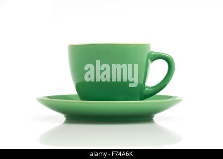 Green espresso cup and saucer isolated on white background Stock Photo