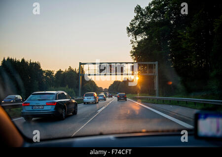 Traffic Jam on German Autobahn - Road Sign 'STAU' Stock Photo
