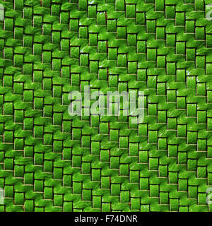 Braided leather texture. Green leather background. Front view. Stock Photo