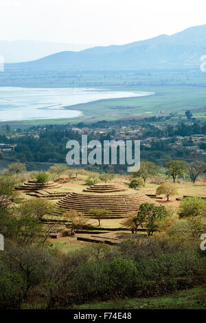 The Guachimontones pre-Columbian site with its unique circular pyramid near the town of Teuchitlan, Jalisco, Mexico. Stock Photo