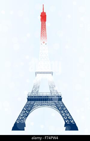 Eiffel tower illustration in blue-white-red (French flag) on light-blue background - jpg and eps file available Stock Vector