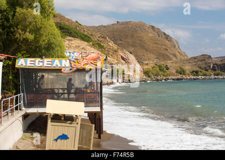 A taverna on the sea front in Skala Eresou, on Lesvos, Greece. Stock Photo