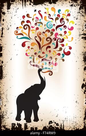 Black elephant shouts out colorful swirls on retro grunge background - jpg and eps file available Stock Vector